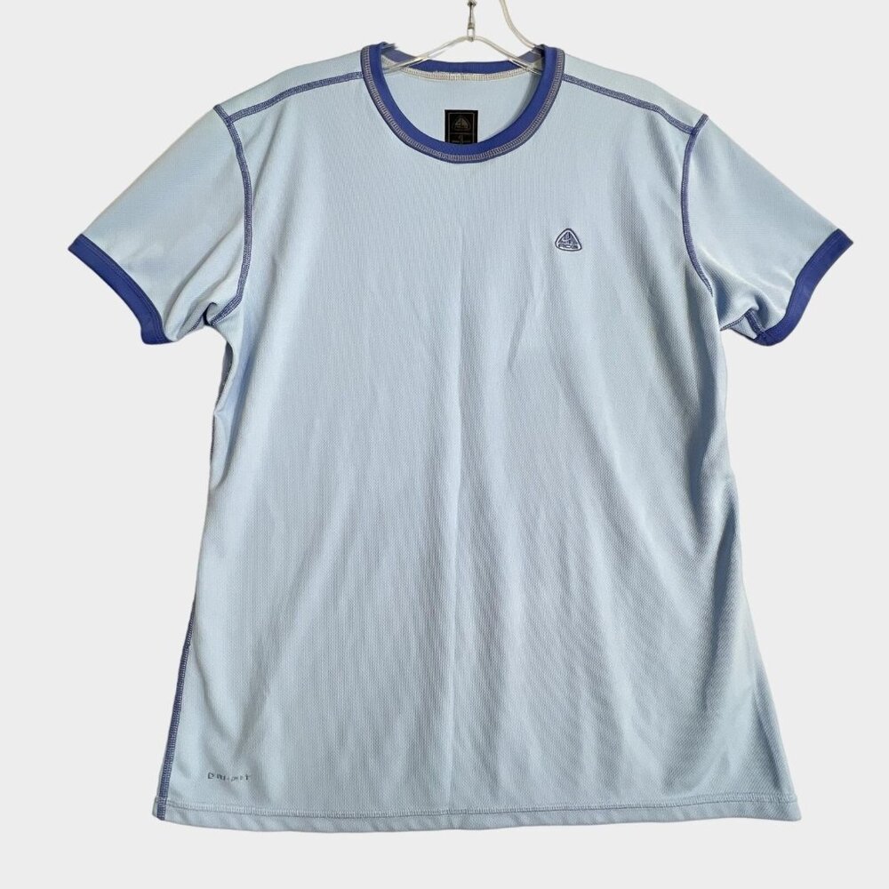 Nike Dri Fit ACG T Shirt Womens XL Blue Base Layer Short Sleeve Hiking Tee